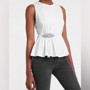 Express Embellished Brooch Peplum Top